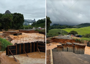 Ponte em Afonso Cláudio é levada pela água após chuva forte no ES