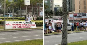 Moradores protestam contra obras do Mergulhão em Jardim Camburi