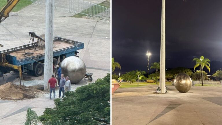 Prefeitura instala poste sobre obra do Museu Brasileiro de Esculturas na Praça do Papa