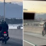 Jovem é flagrado de bike elétrica na faixa de ônibus e motos da Terceira Ponte